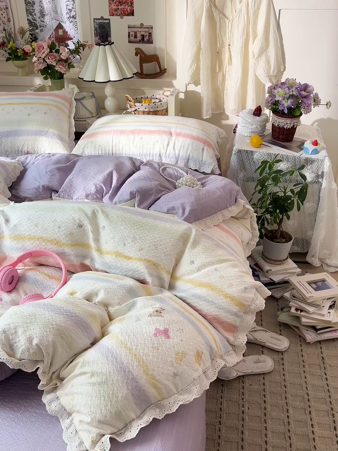 91家纺网 家纺一手货源 找家纺 瑞禾家纺 2026新款泡芙纱花边四件套 蝶屿