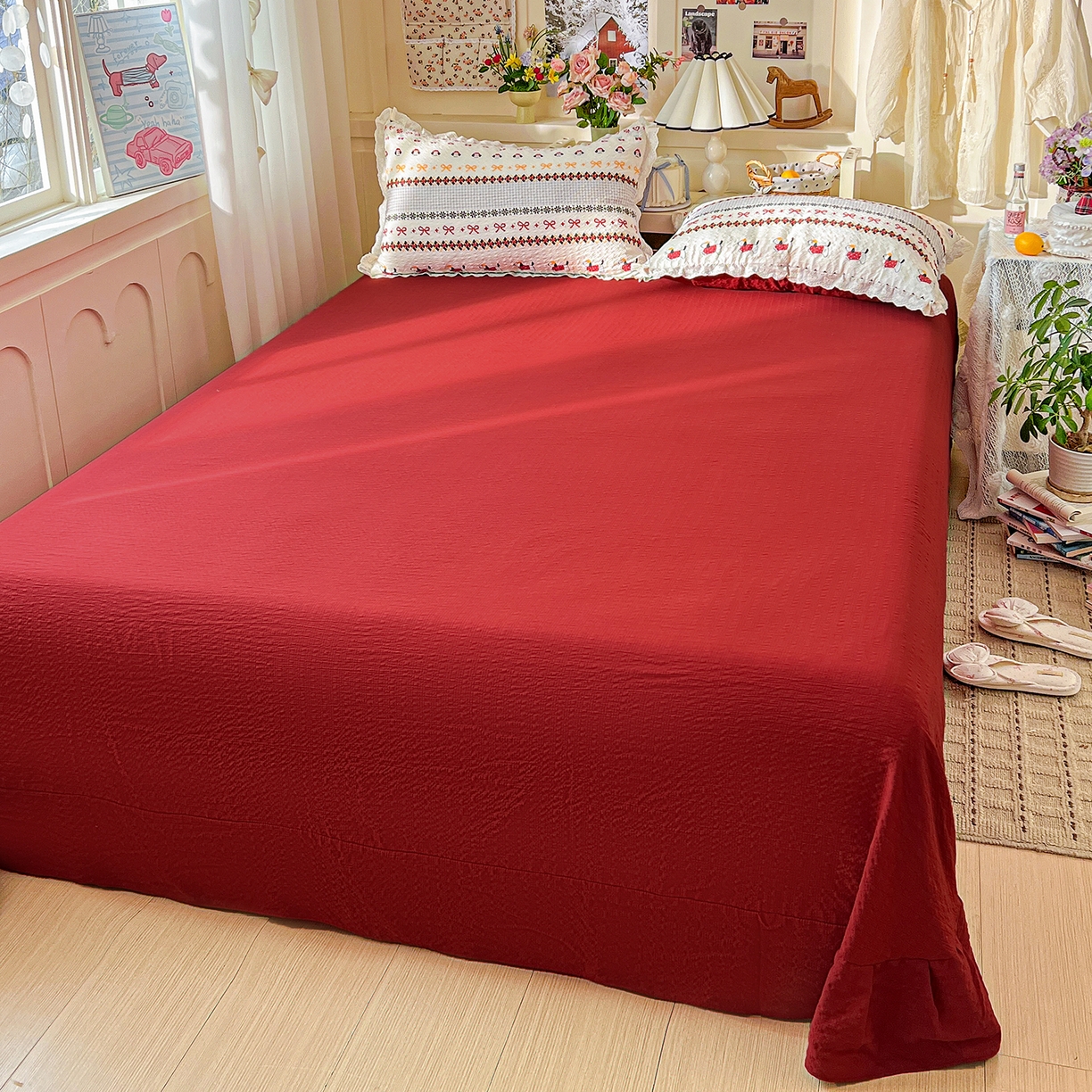 91家纺网 家纺一手货源 找家纺 瑞禾家纺 2026新款泡芙纱花边四件套 费尔岛狗狗