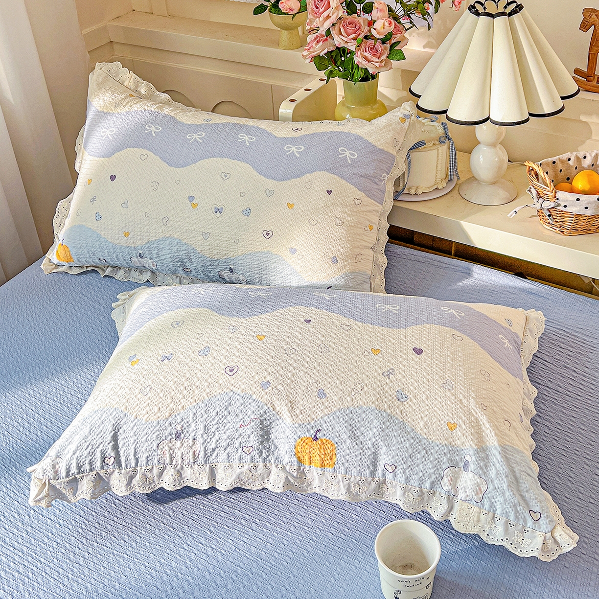 91家纺网 家纺一手货源 找家纺 瑞禾家纺 2026新款泡芙纱花边四件套 果子小象