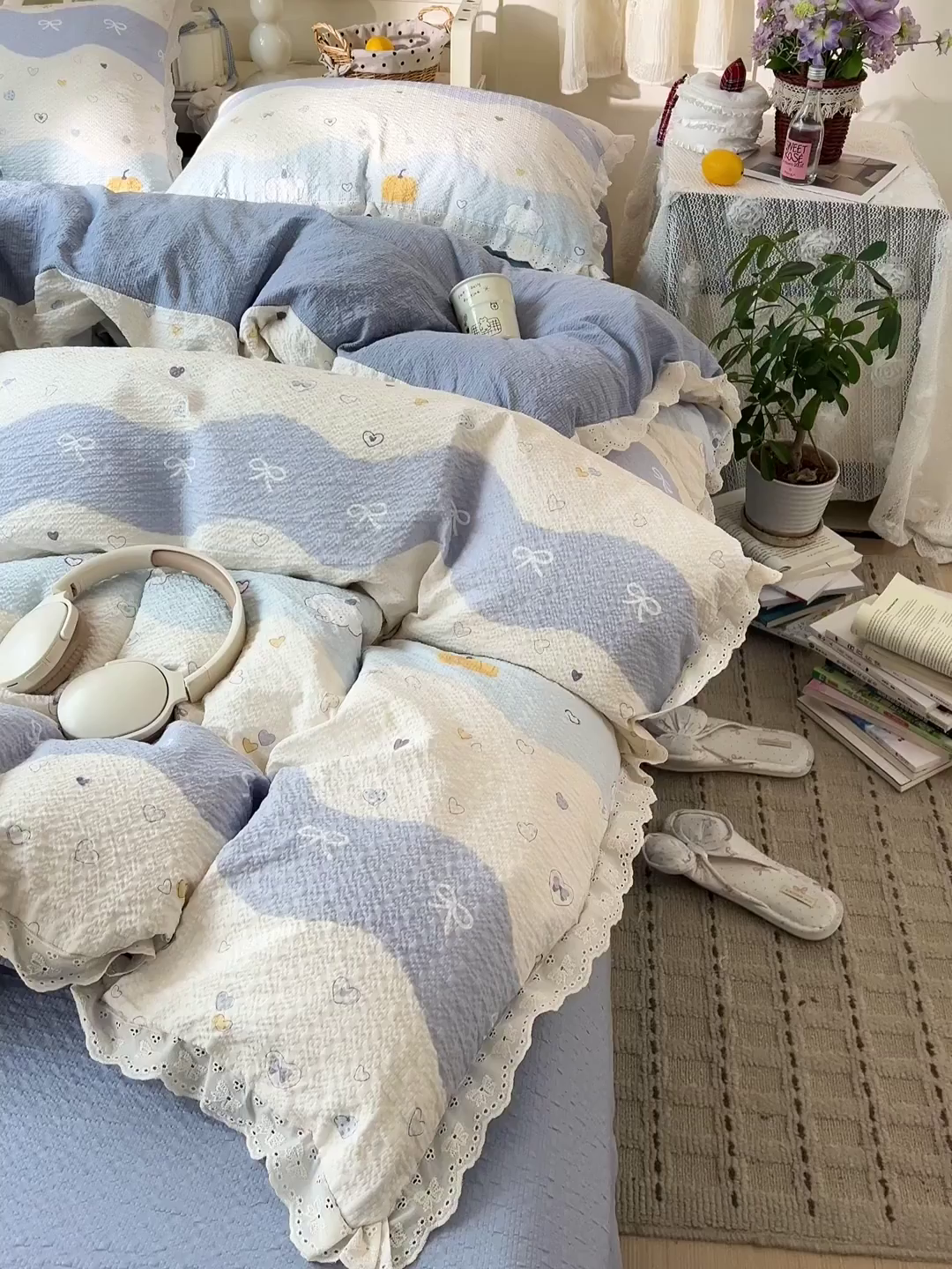 91家纺网 家纺一手货源 找家纺 瑞禾家纺 2026新款泡芙纱花边四件套 果子小象