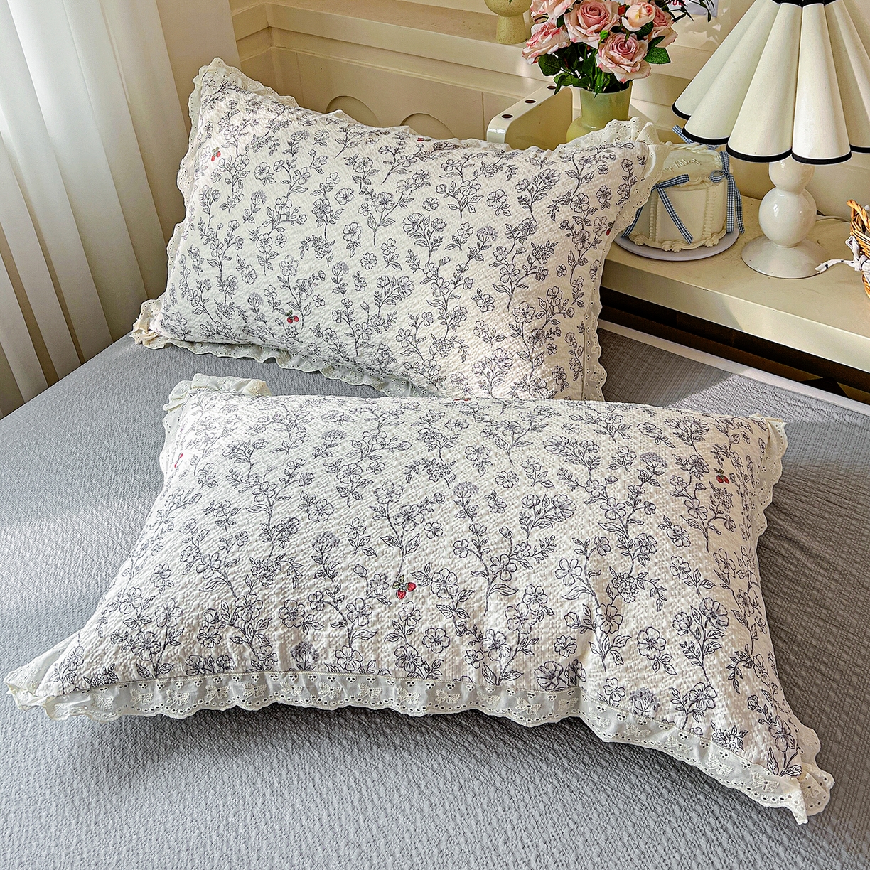 91家纺网 家纺一手货源 找家纺 瑞禾家纺 2026新款泡芙纱花边四件套 花影