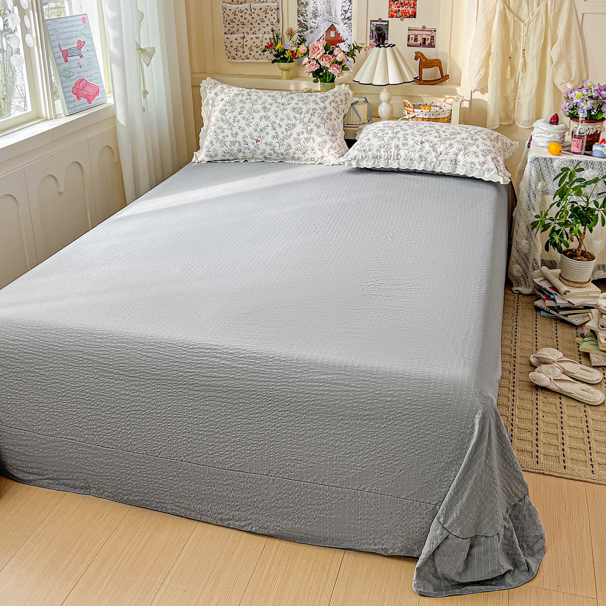 91家纺网 家纺一手货源 找家纺 瑞禾家纺 2026新款泡芙纱花边四件套 花影