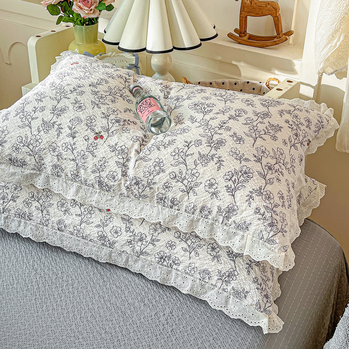 91家纺网 家纺一手货源 找家纺 瑞禾家纺 2026新款泡芙纱花边四件套 花影