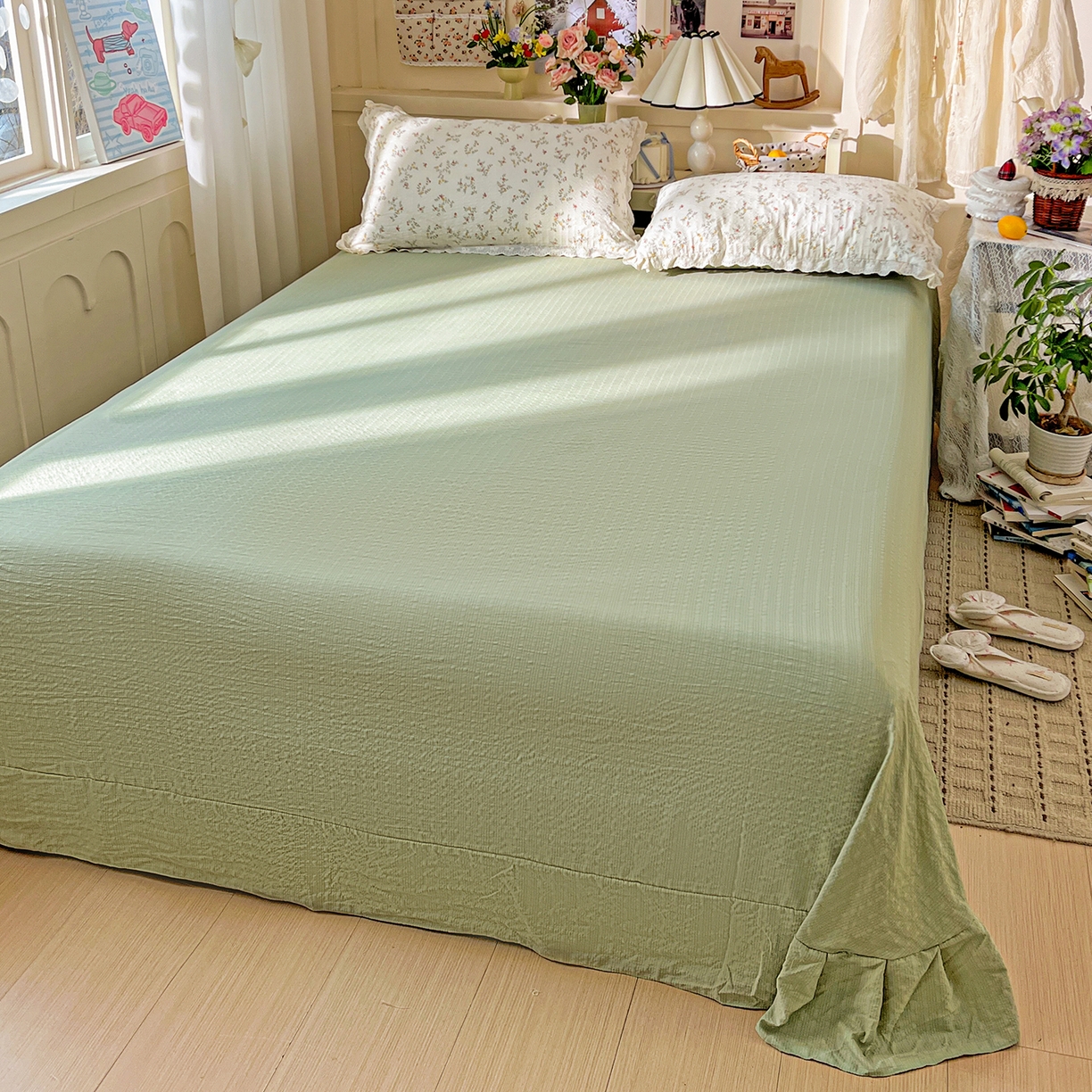 91家纺网 家纺一手货源 找家纺 瑞禾家纺 2026新款泡芙纱花边四件套 花与兔