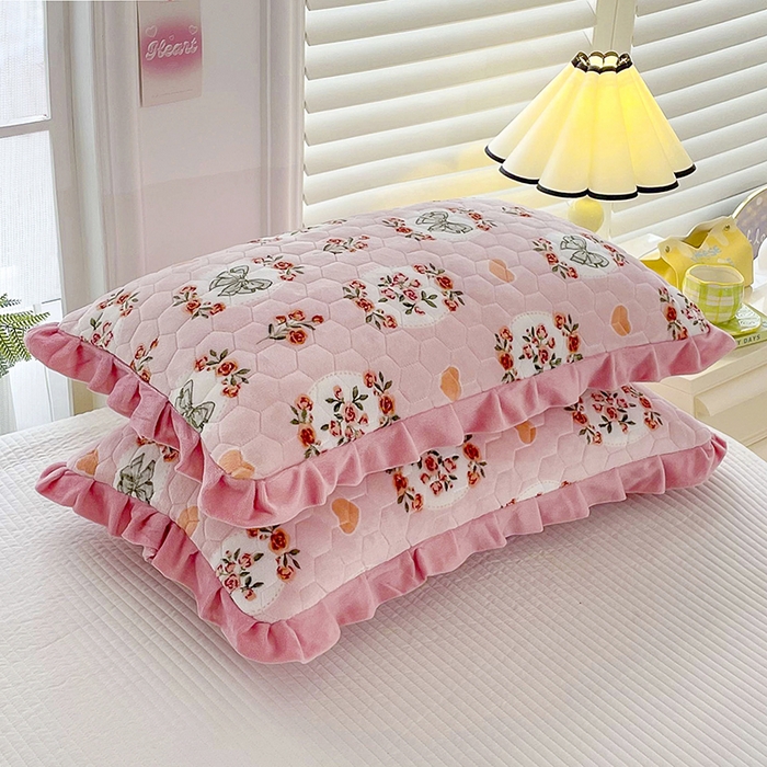 91家纺网 家纺一手货源 找家纺 莉迪娅 2026新款法兰绒花边枕套牛奶绒枕套韩版枕套 蝴蝶结