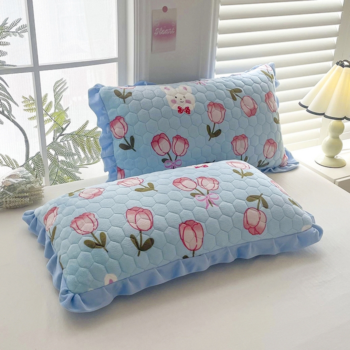 91家纺网 家纺一手货源 找家纺 莉迪娅 2026新款法兰绒花边枕套牛奶绒枕套韩版枕套 郁金香