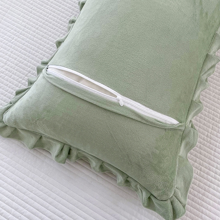 91家纺网 家纺一手货源 找家纺 莉迪娅 2026新款法兰绒花边枕套牛奶绒枕套韩版枕套 樱花绿