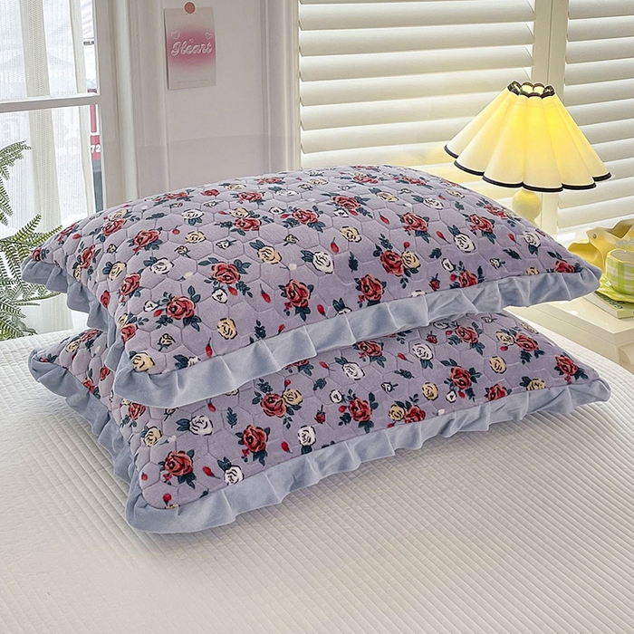 莉迪娅 2026新款法兰绒花边枕套牛奶绒枕套韩版枕套 玫瑰园