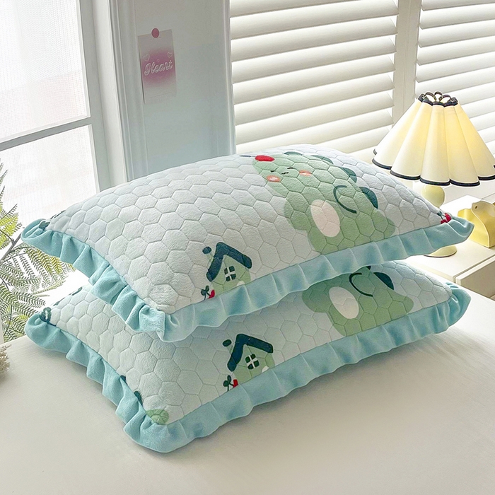 莉迪娅 2026新款法兰绒花边枕套牛奶绒枕套韩版枕套 恐龙家园