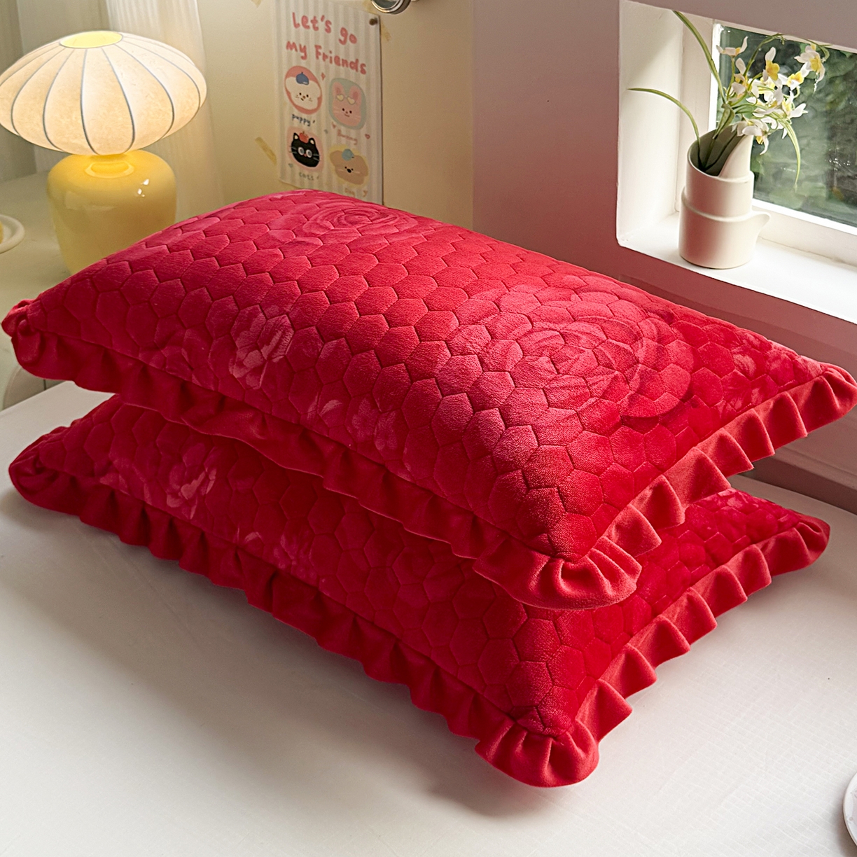 91家纺网 家纺一手货源 找家纺 （总）莉迪娅 2026新款法兰绒花边枕套牛奶绒枕套韩版枕套