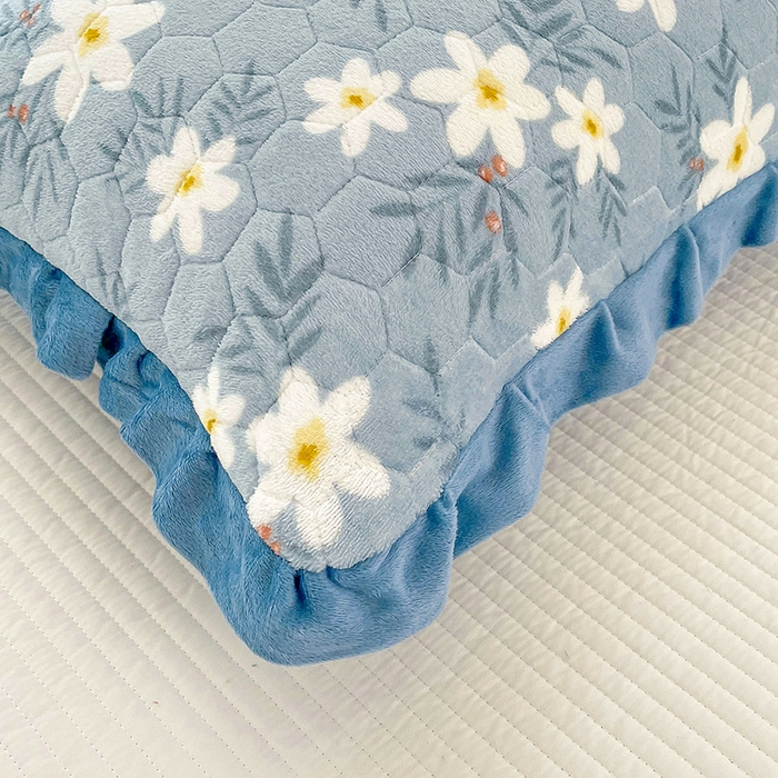 91家纺网 家纺一手货源 找家纺 莉迪娅 2026新款法兰绒花边枕套牛奶绒枕套韩版枕套 迷迭香