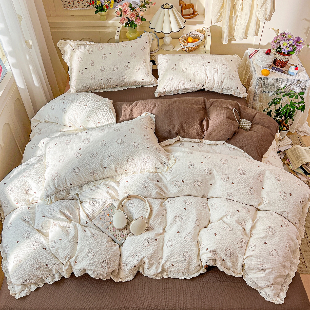 91家纺网 家纺一手货源 找家纺 瑞禾家纺 2026新款泡芙纱花边四件套 喵喵日记