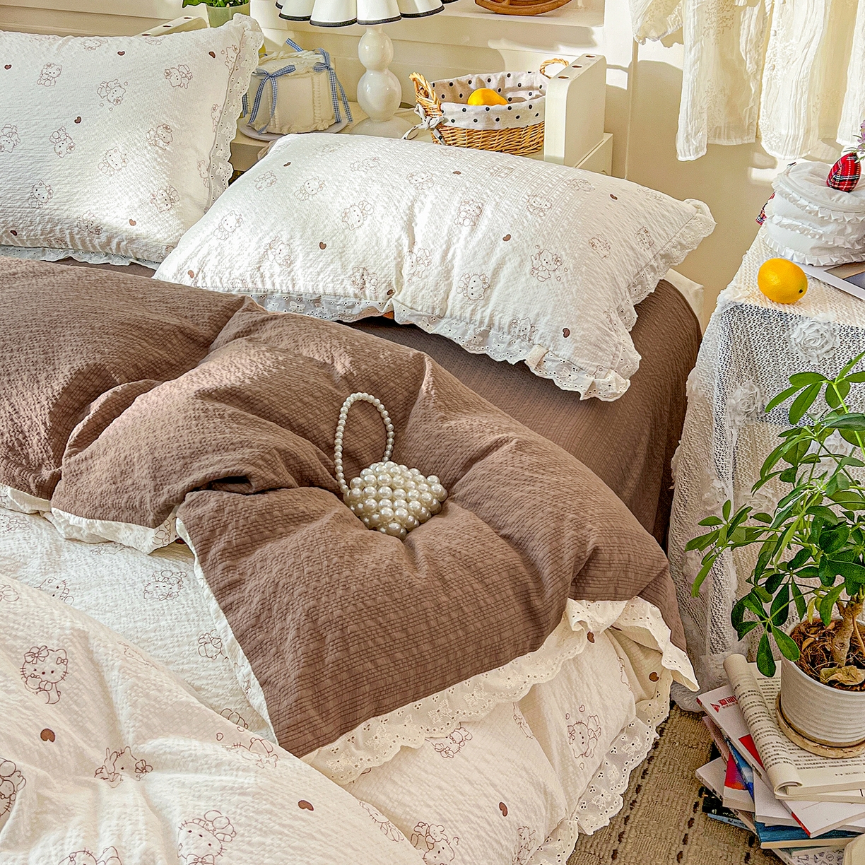 91家纺网 家纺一手货源 找家纺 瑞禾家纺 2026新款泡芙纱花边四件套 喵喵日记