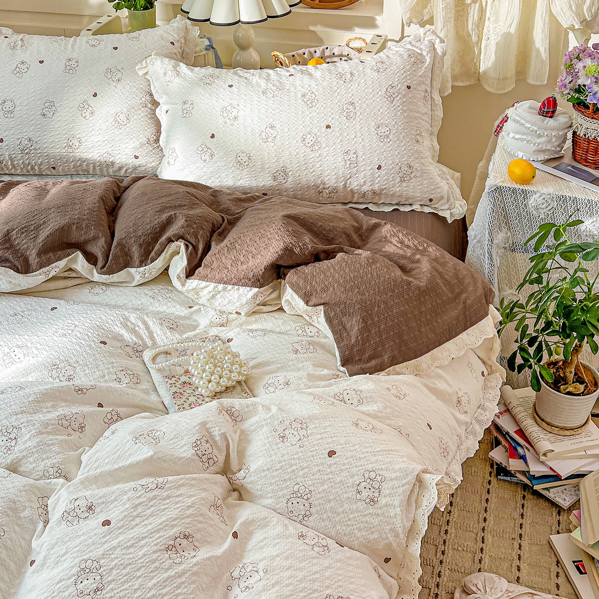 91家纺网 家纺一手货源 找家纺 瑞禾家纺 2026新款泡芙纱花边四件套 喵喵日记