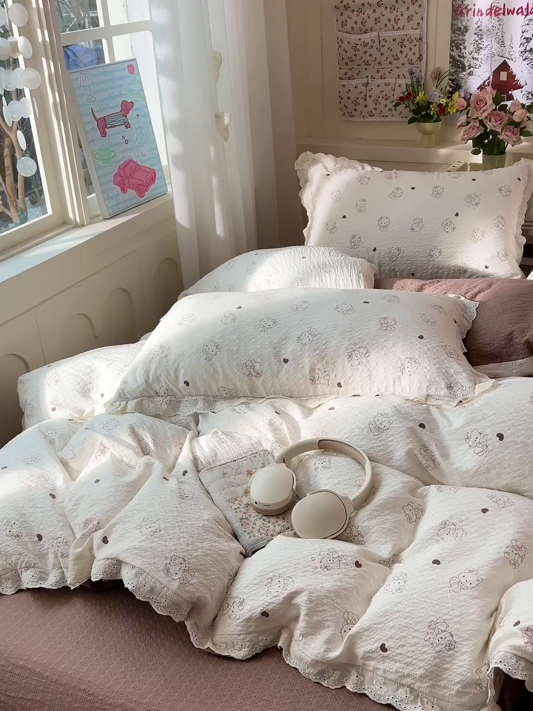 91家纺网 家纺一手货源 找家纺 瑞禾家纺 2026新款泡芙纱花边四件套 喵喵日记