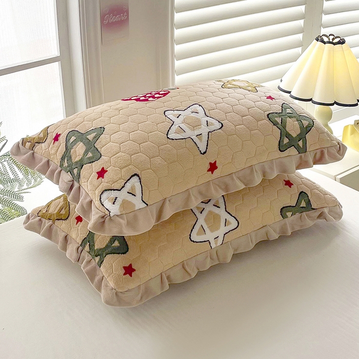 莉迪娅 2026新款法兰绒花边枕套牛奶绒枕套韩版枕套 看星星