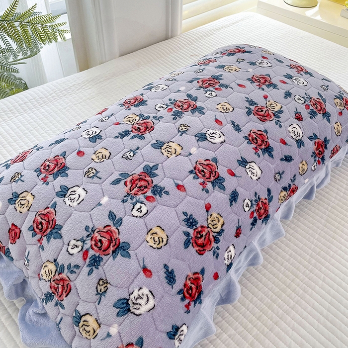 91家纺网 家纺一手货源 找家纺 莉迪娅 2026新款法兰绒花边枕套牛奶绒枕套韩版枕套 玫瑰园