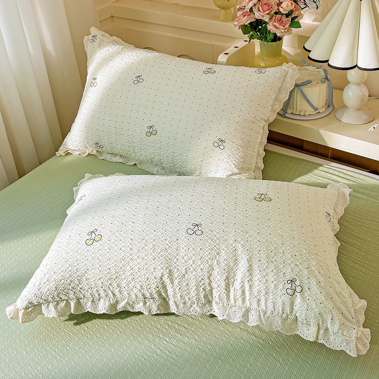 91家纺网 家纺一手货源 找家纺 瑞禾家纺 2026新款泡芙纱花边四件套 青梅酱