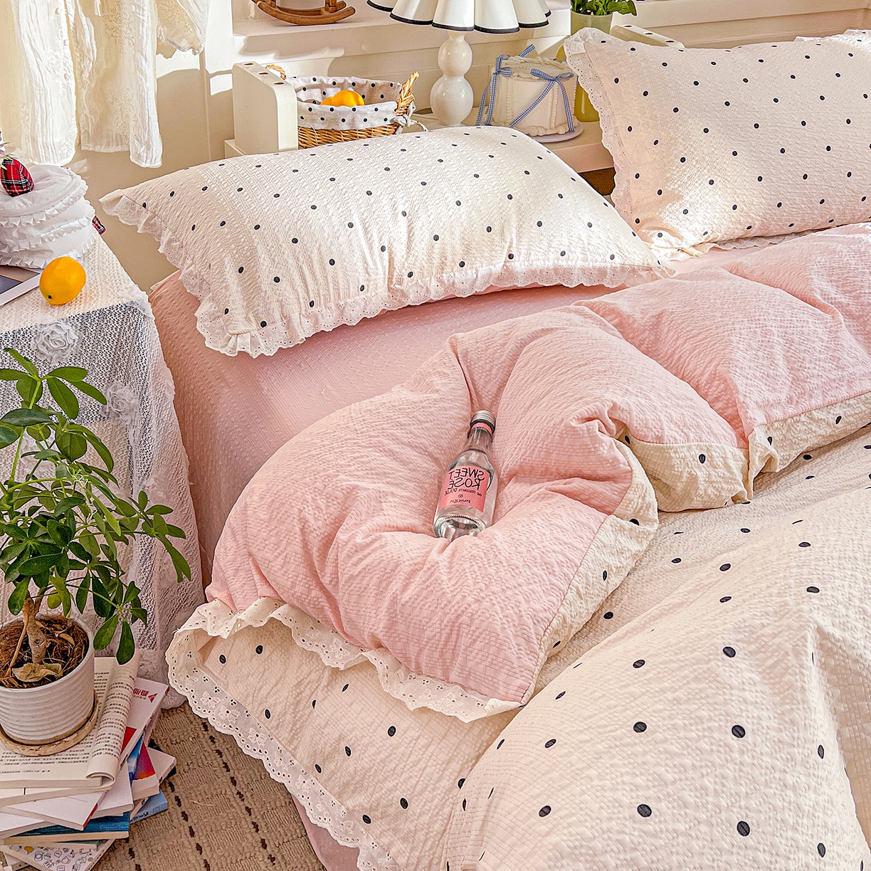 91家纺网 家纺一手货源 找家纺 瑞禾家纺 2026新款泡芙纱花边四件套 情书