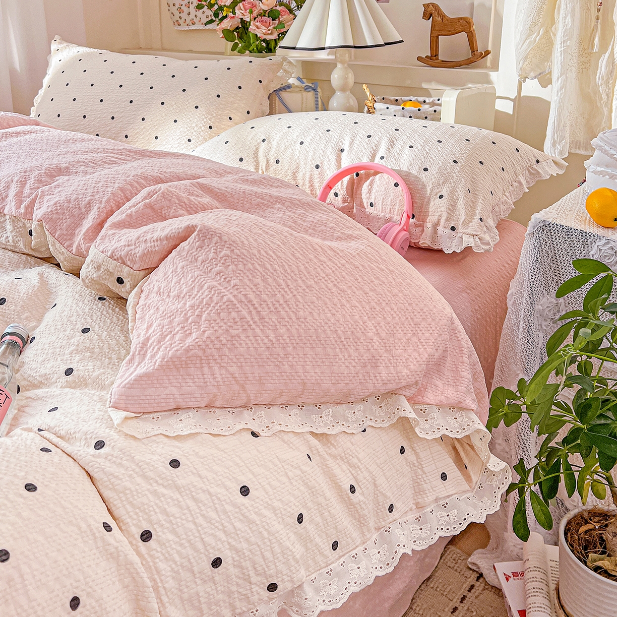 91家纺网 家纺一手货源 找家纺 瑞禾家纺 2026新款泡芙纱花边四件套 情书