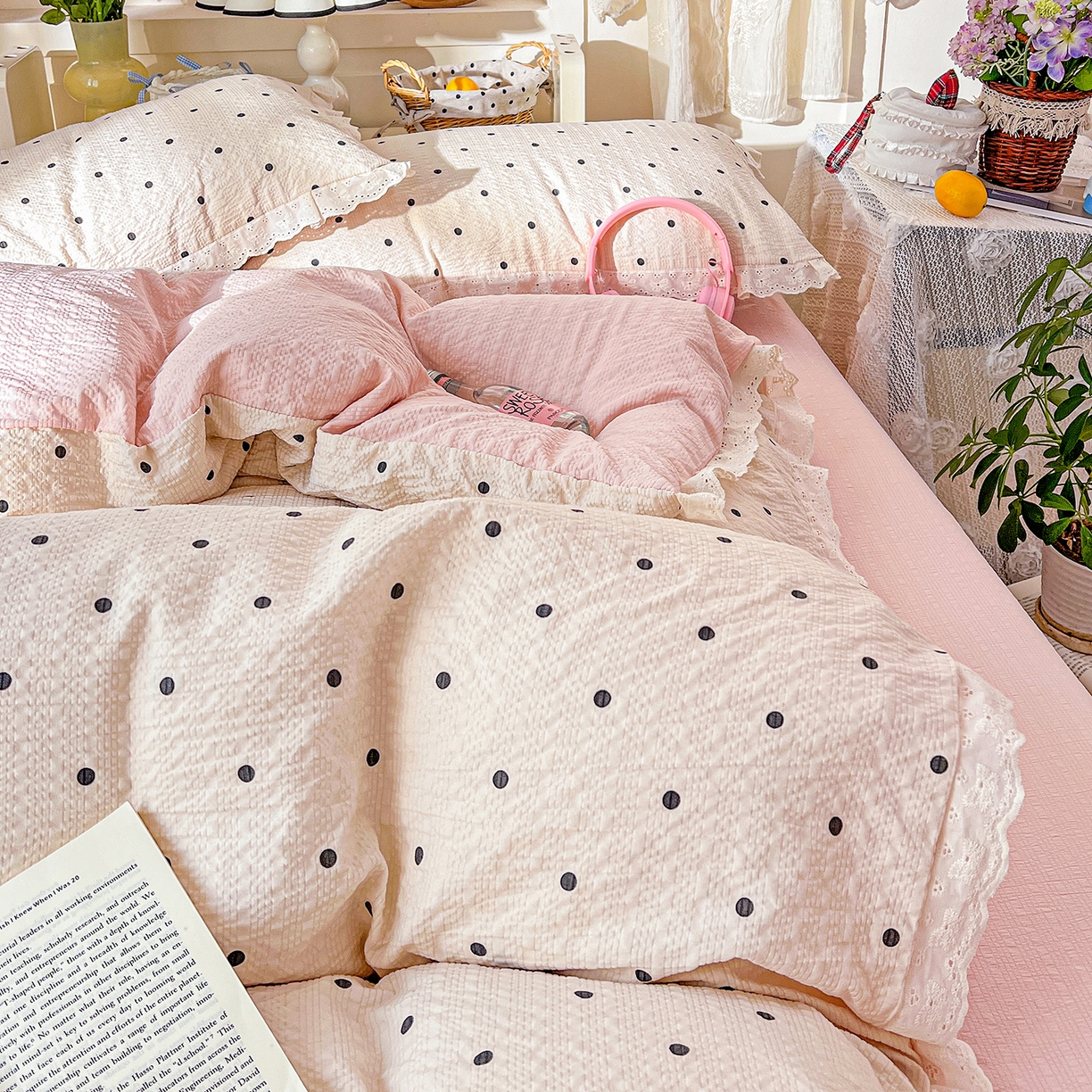 91家纺网 家纺一手货源 找家纺 瑞禾家纺 2026新款泡芙纱花边四件套 情书