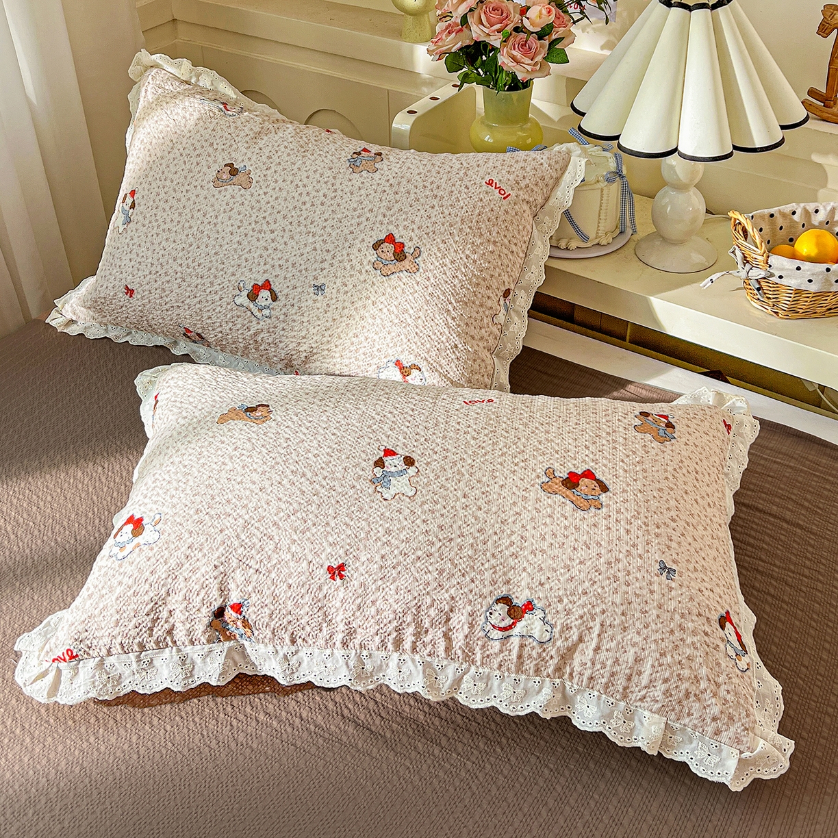 91家纺网 家纺一手货源 找家纺 瑞禾家纺 2026新款泡芙纱花边四件套 小欢喜