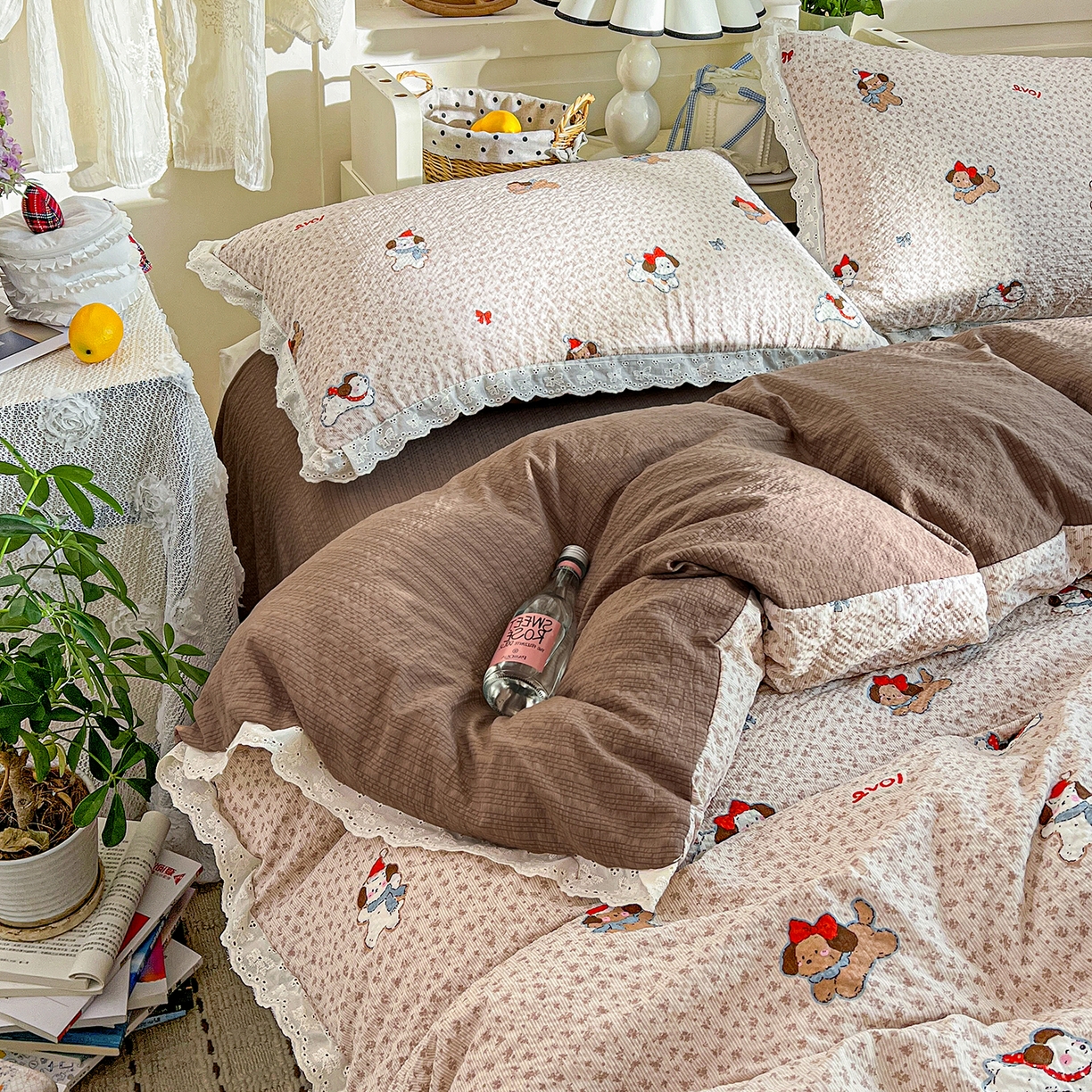 91家纺网 家纺一手货源 找家纺 瑞禾家纺 2026新款泡芙纱花边四件套 小欢喜