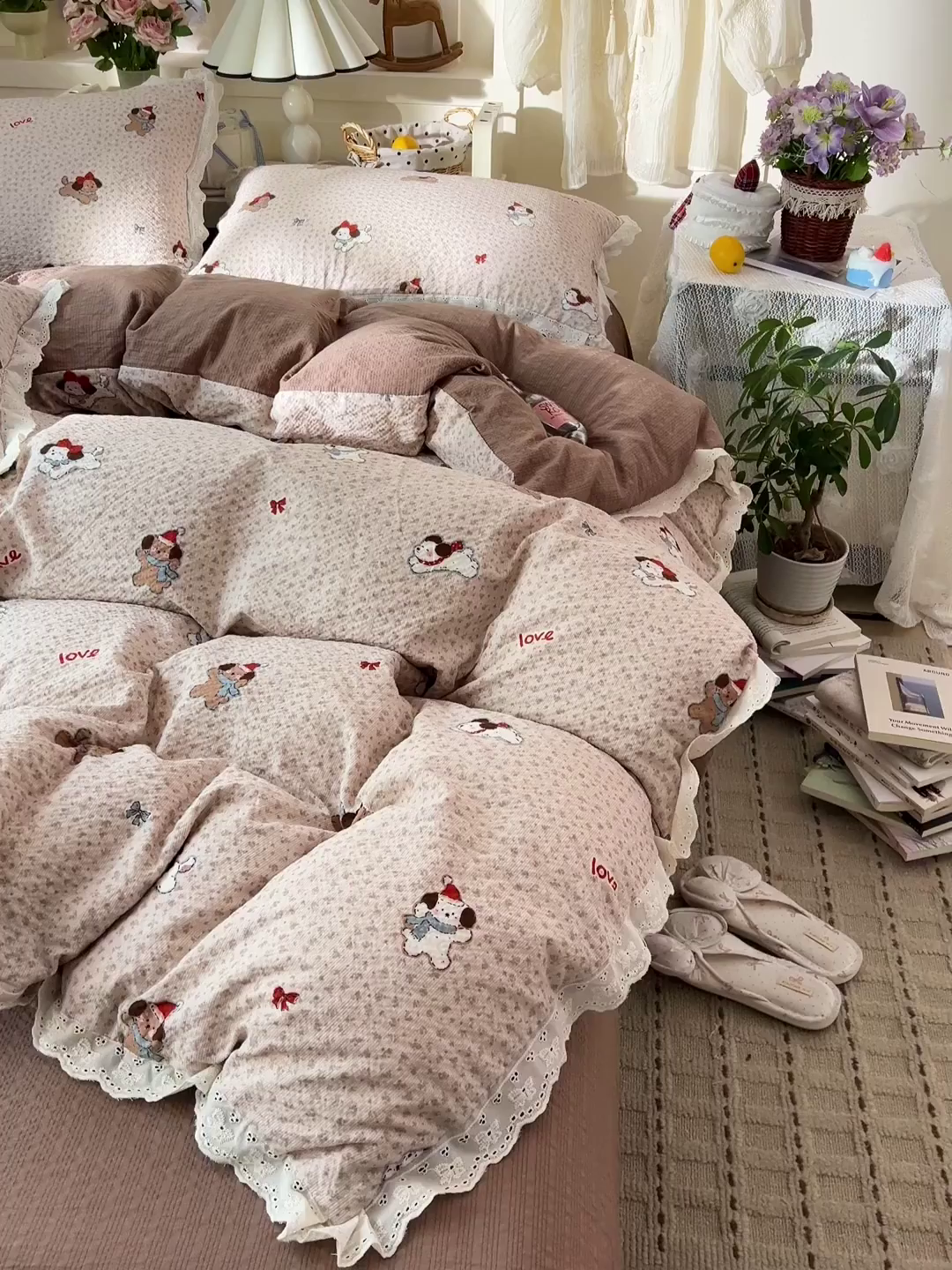 91家纺网 家纺一手货源 找家纺 瑞禾家纺 2026新款泡芙纱花边四件套 小欢喜