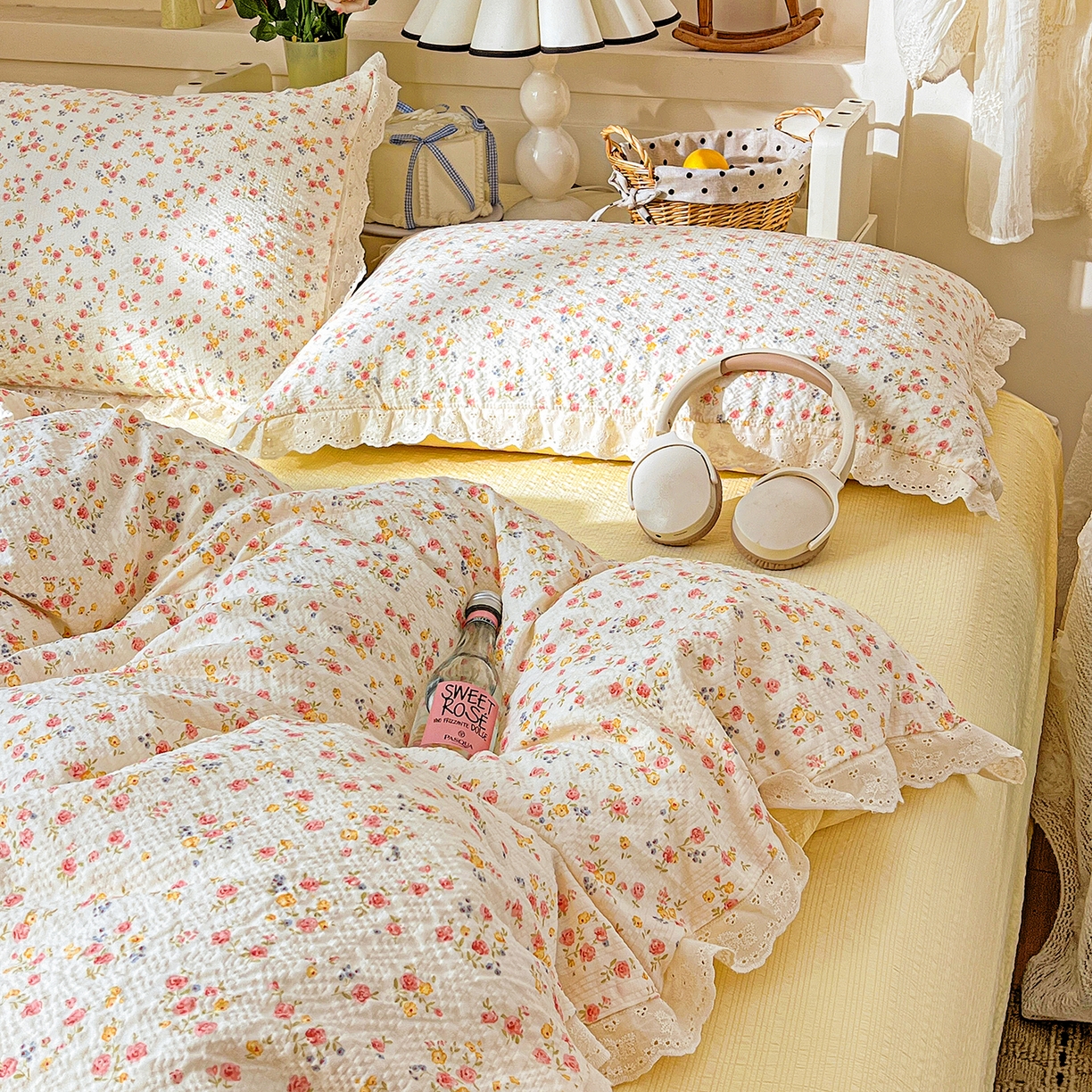 91家纺网 家纺一手货源 找家纺 瑞禾家纺 2026新款泡芙纱花边四件套 心愿