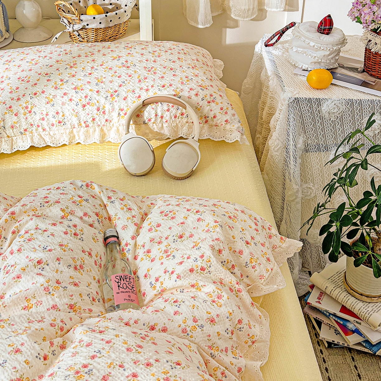 91家纺网 家纺一手货源 找家纺 瑞禾家纺 2026新款泡芙纱花边四件套 心愿