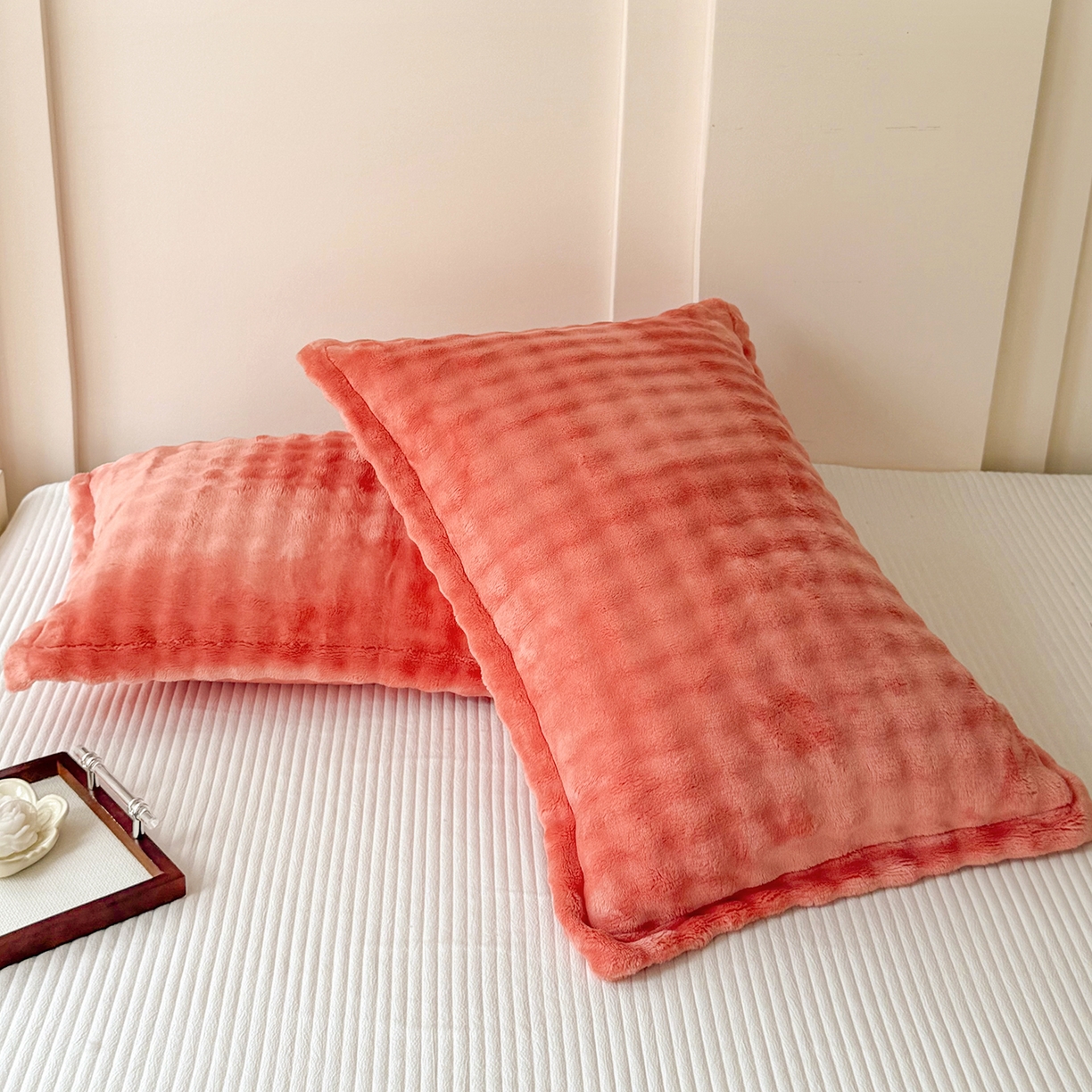 91家纺网 家纺一手货源 找家纺 莉迪娅 2026新款高克重牛奶绒纯色枕套 浅橘