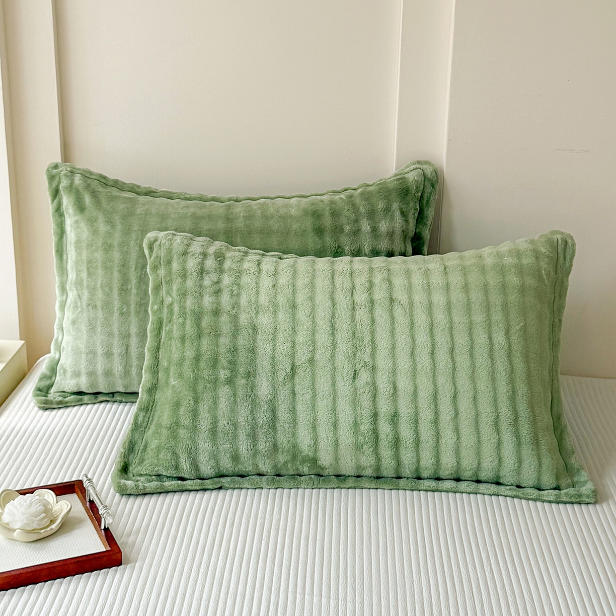 莉迪娅 2026新款高克重牛奶绒纯色枕套 茶绿