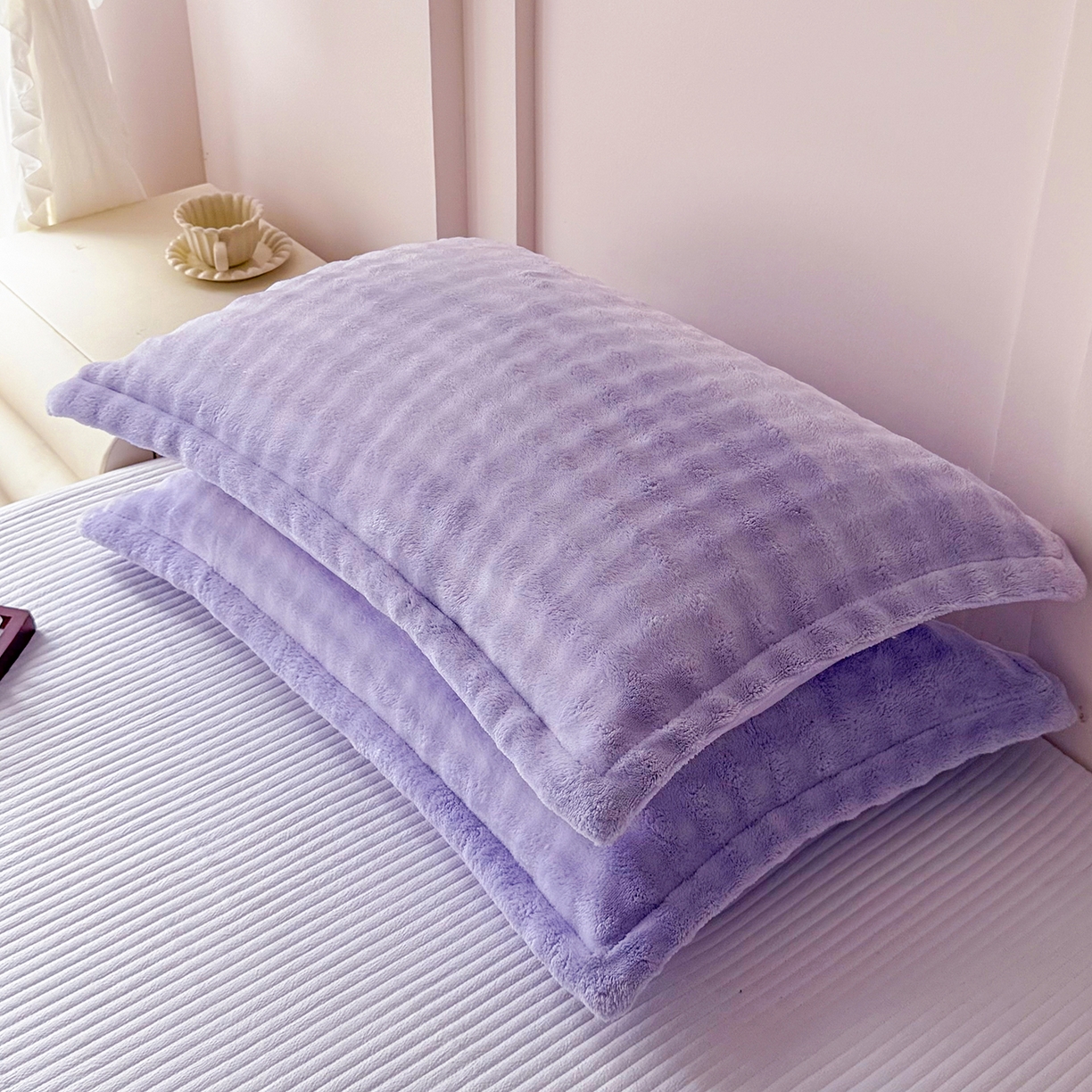 91家纺网 家纺一手货源 找家纺 莉迪娅 2026新款高克重牛奶绒纯色枕套 紫色