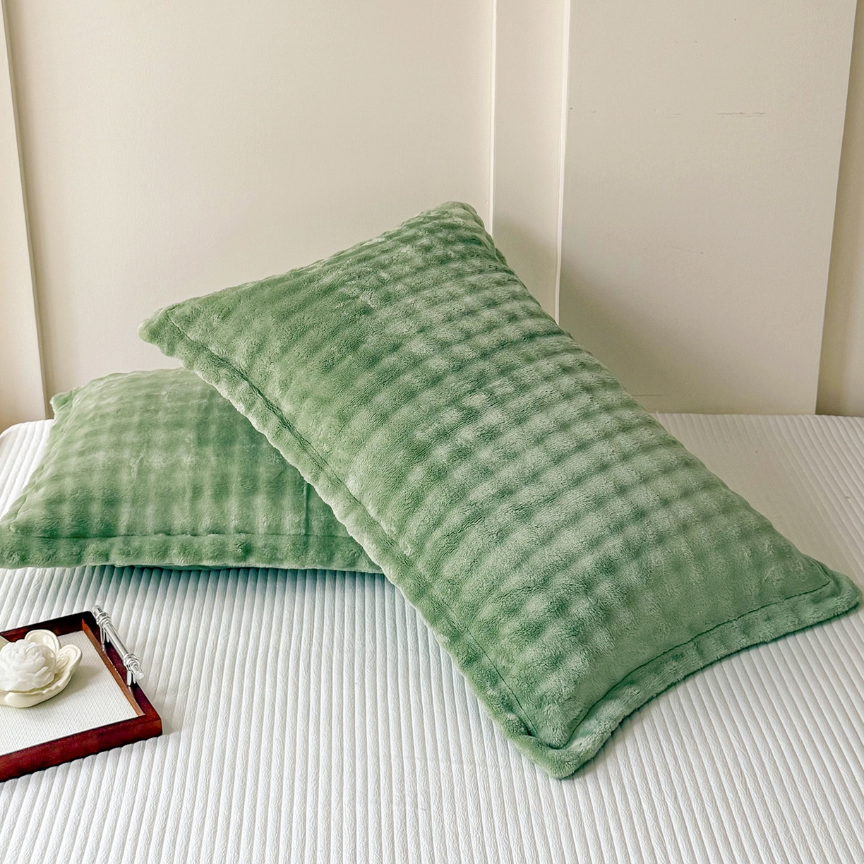 91家纺网 家纺一手货源 找家纺 莉迪娅 2026新款高克重牛奶绒纯色枕套 茶绿