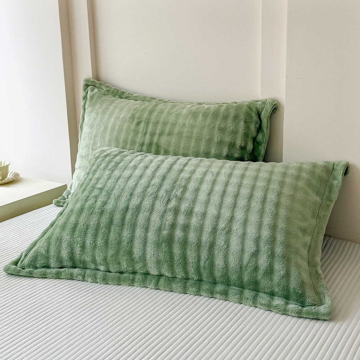 91家纺网 家纺一手货源 找家纺 莉迪娅 2026新款高克重牛奶绒纯色枕套 茶绿