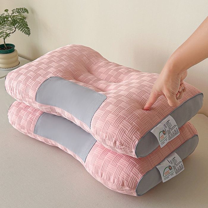 91家纺网 家纺一手货源 找家纺 莉迪娅 2026新款华夫格spa枕头枕芯 粉色