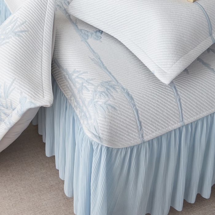 91家纺网 家纺一手货源 找家纺 金绣美居 2026春夏新款PE高分子复合凉感席双面提床裙款凉席三件套-竹影 竹影-蓝色