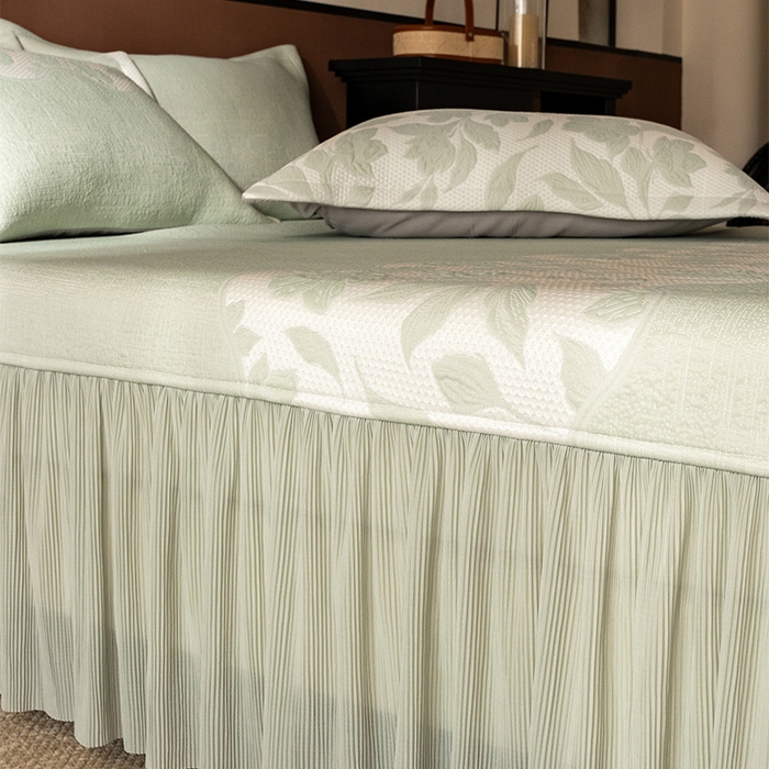 91家纺网 家纺一手货源 找家纺 金绣美居 2026新款PE高分子复合凉感席双面提床裙款凉席三件套-忆江南 忆江南-浅绿