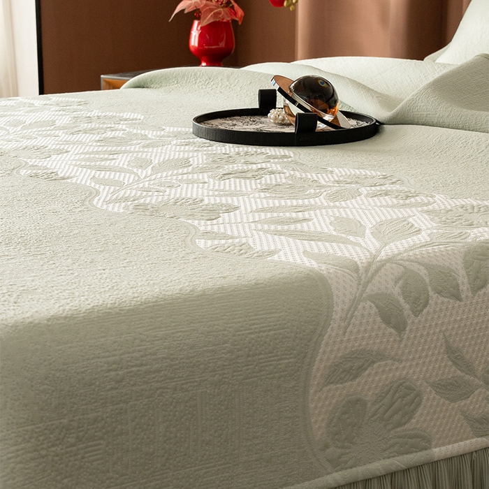 91家纺网 家纺一手货源 找家纺 金绣美居 2026新款PE高分子复合凉感席双面提床裙款凉席三件套-忆江南 忆江南-浅绿