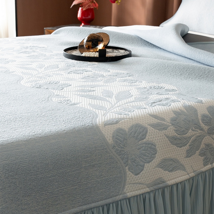 91家纺网 家纺一手货源 找家纺 金绣美居 2026新款PE高分子复合凉感席双面提床裙款凉席三件套-忆江南 忆江南-水蓝