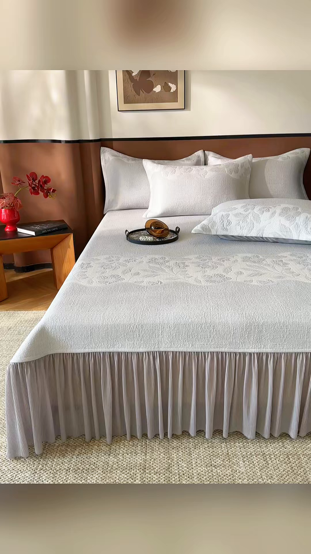 91家纺网 家纺一手货源 找家纺 金绣美居 2026新款PE高分子复合凉感席双面提床裙款凉席三件套-忆江南 忆江南-灰色