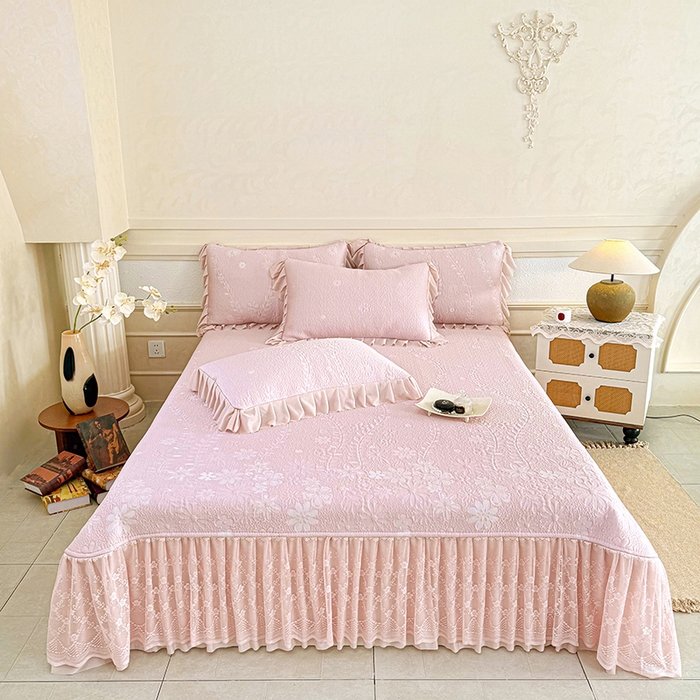 （总）金绣美居 2026新款PE高分子凉感席聚乙烯冰感床裙款凉席三件套-一路生花