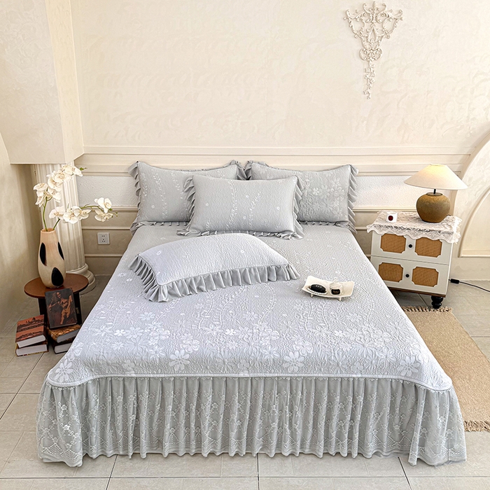 91家纺网 家纺一手货源 找家纺 （总）金绣美居 2026新款PE高分子凉感席聚乙烯冰感床裙款凉席三件套-一路生花