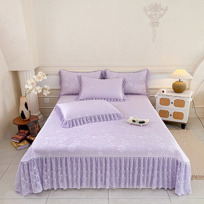 91家纺网 家纺一手货源 找家纺 （总）金绣美居 2026新款PE高分子凉感席聚乙烯冰感床裙款凉席三件套-一路生花