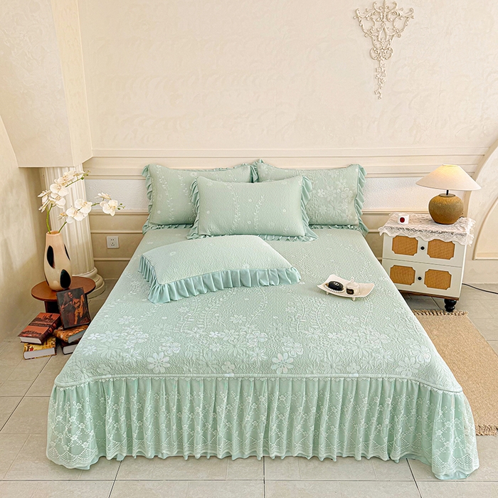 金绣美居 2026新款PE高分子凉感席聚乙烯冰感床裙款凉席三件套-一路生花 一路生花-绿色