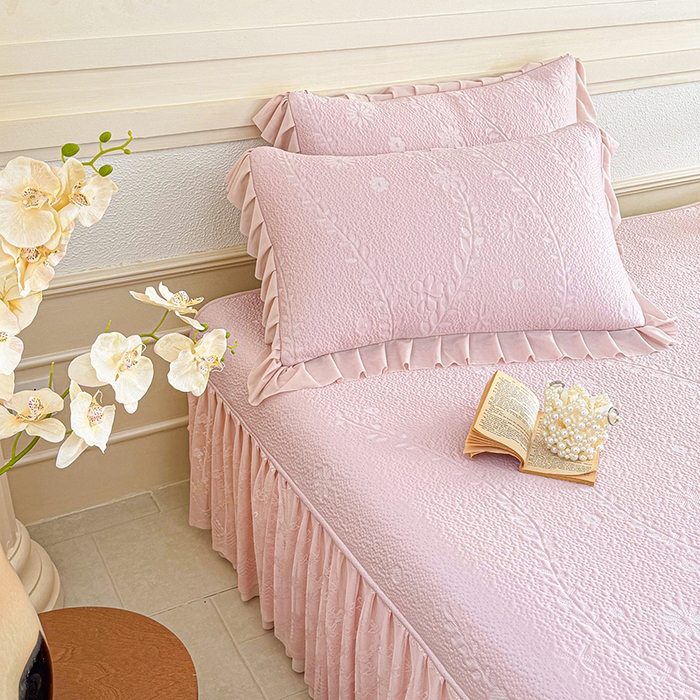 91家纺网 家纺一手货源 找家纺 （总）金绣美居 2026新款PE高分子凉感席聚乙烯冰感床裙款凉席三件套-一路生花