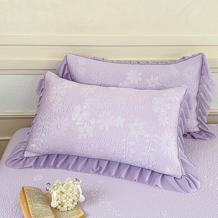 91家纺网 家纺一手货源 找家纺 金绣美居 2026新款PE高分子凉感席聚乙烯冰感床裙款凉席三件套-一路生花 一路生花-紫色