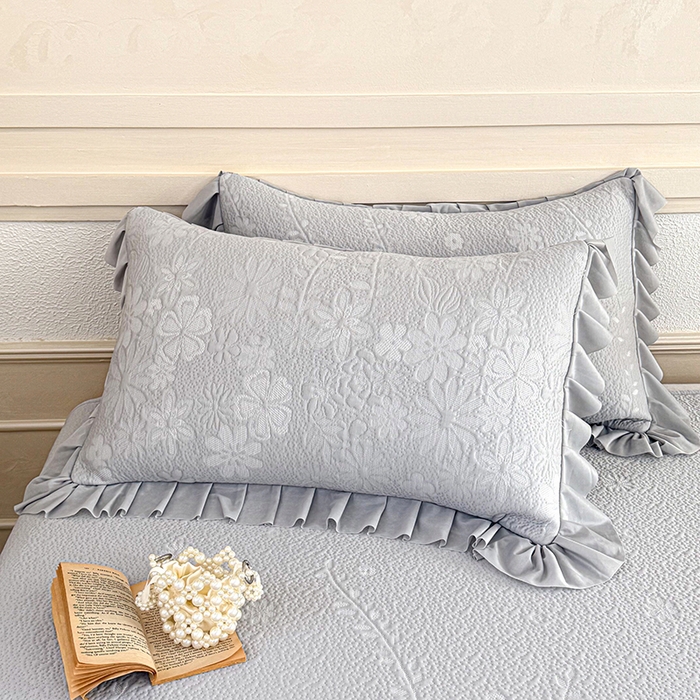 91家纺网 家纺一手货源 找家纺 金绣美居 2026新款PE高分子凉感席聚乙烯冰感床裙款凉席三件套-一路生花 一路生花-灰色