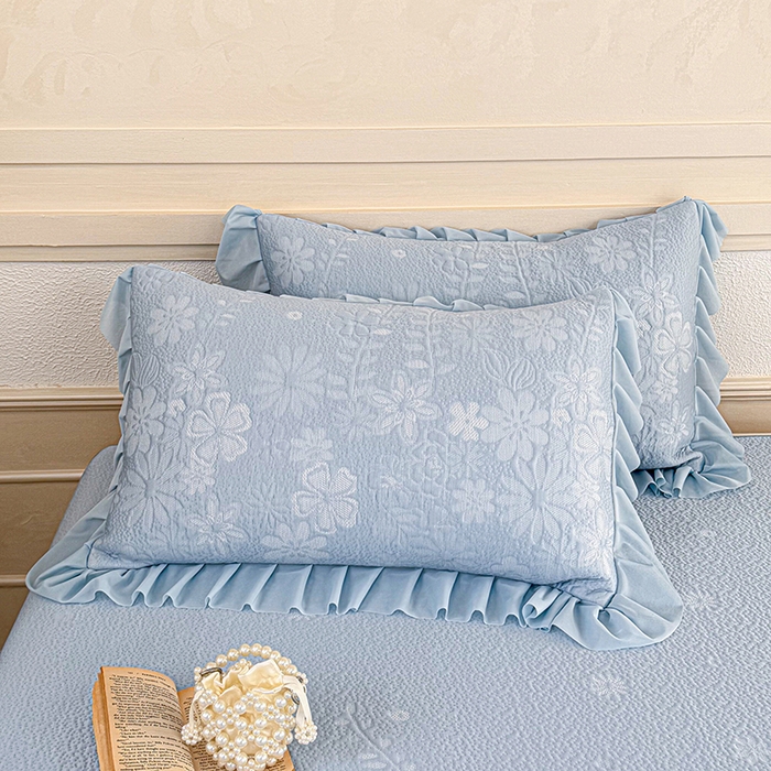 91家纺网 家纺一手货源 找家纺 金绣美居 2026新款PE高分子凉感席聚乙烯冰感床裙款凉席三件套-一路生花 一路生花-蓝色