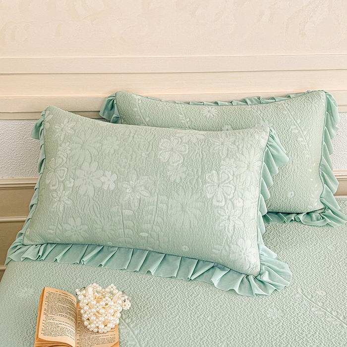 91家纺网 家纺一手货源 找家纺 金绣美居 2026新款PE高分子凉感席聚乙烯冰感床裙款凉席三件套-一路生花 一路生花-绿色